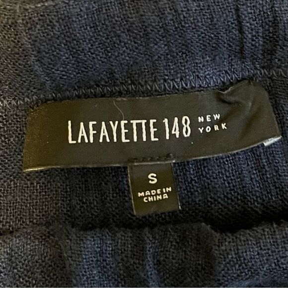 Lafayette 148 Navy Blue 100% Linen Drop Shoulder Asymmetric Hem Top Size Small - Picture 3 of 6